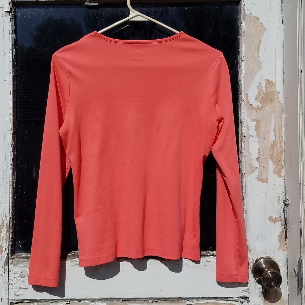 L.L. Bean Peach Pima Cotton Tee, Long-Sleeve Crewneck - Picture 3 of 5